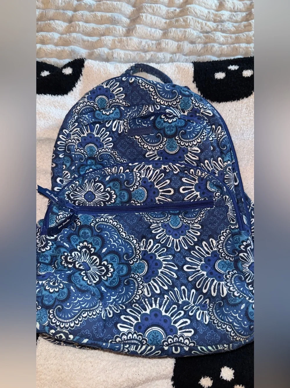 Vera Bradley Navy and Blue Floral Medallion Quilted Backpack Retired print